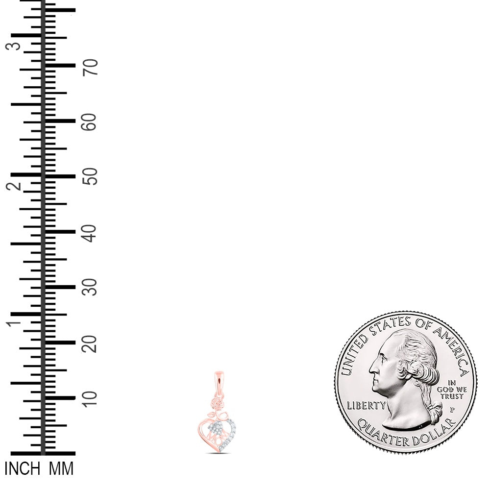 0.07 Ctw Natural Diamond Heart Mom Flower Mother Pendant in 10k Rose Gold