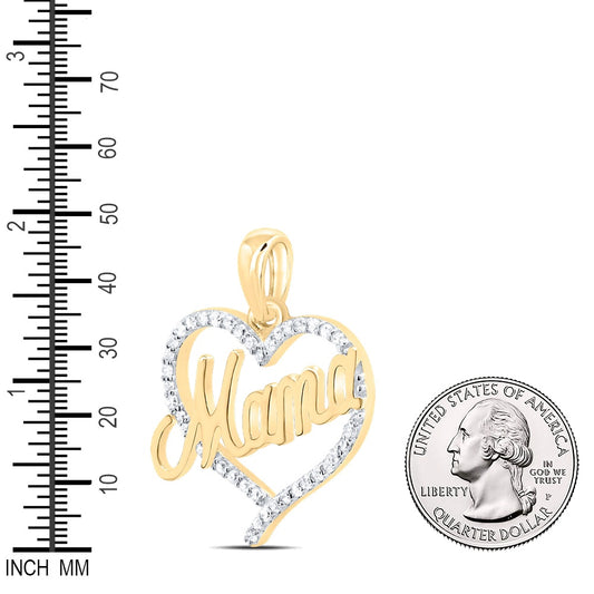 0.16 Ctw Natural Diamond Heart Mama Mothers Day Pendant in 10k Yellow Gold