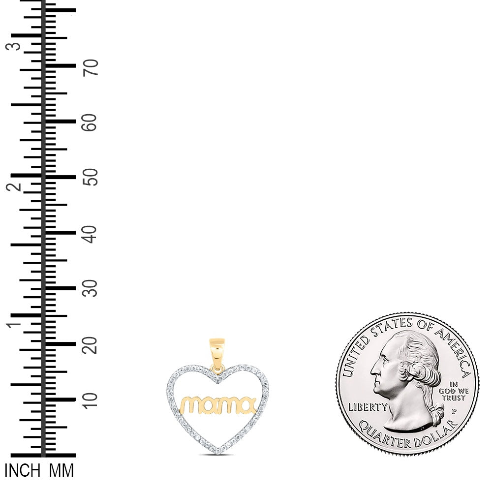 0.2 Ctw Natural Diamond Open Heart Mom Mother Day Pendant in 10k Yellow Gold