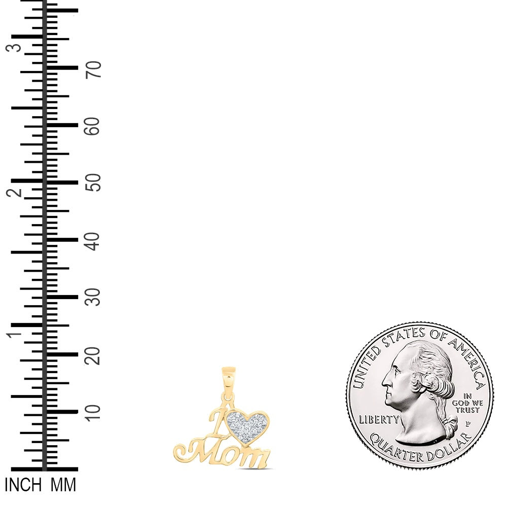 0.08 Ctw Natural Diamond I Love Mom Heart Mothers Day Pendant in 10k Yellow Gold