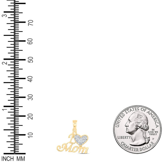 0.08 Ctw Natural Diamond I Love Mom Heart Mothers Day Pendant in 10k Yellow Gold