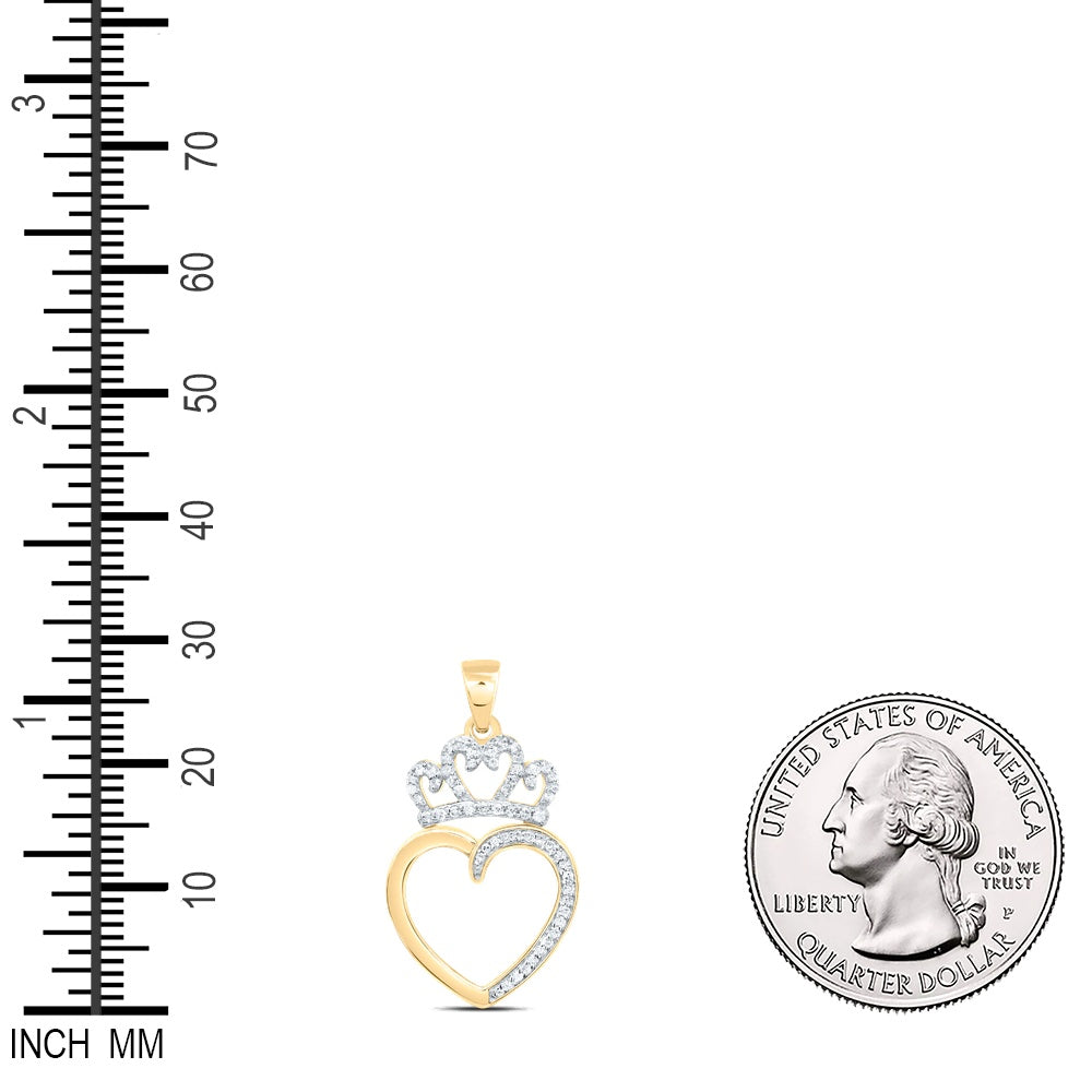 0.19 Ctw Natural Diamond Open Heart Crown Pendant in 10k Yellow Gold