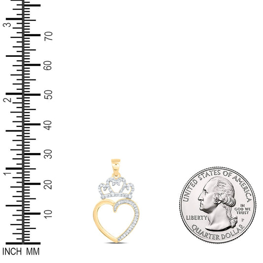 0.19 Ctw Natural Diamond Open Heart Crown Pendant in 10k Yellow Gold