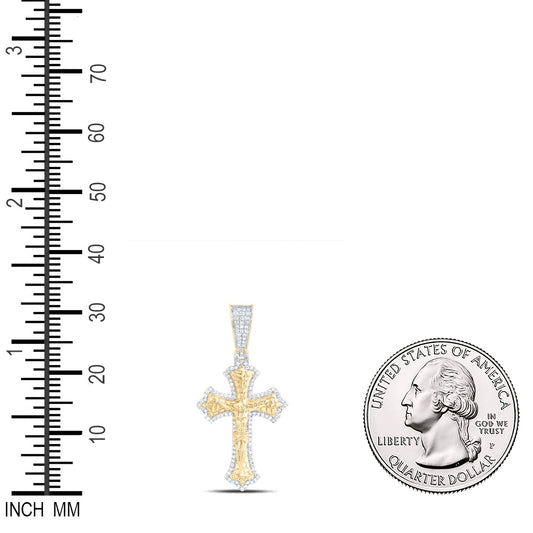 0.42 Ctw Natural Diamond Crucifix Cross Religious Pendant in 10k Yellow Gold