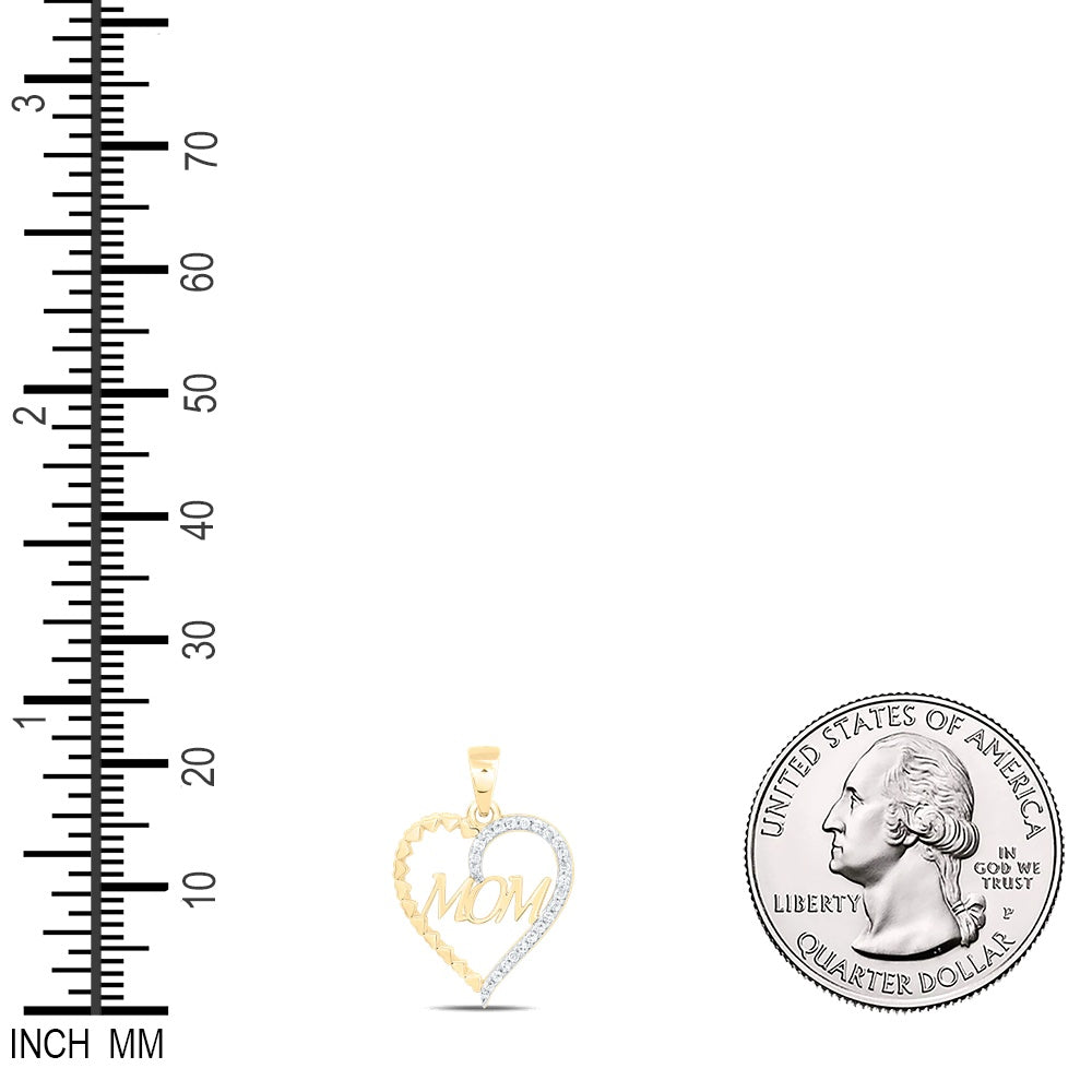 0.09 Ctw Natural Diamond Mom Double Heart Pendant in 10k Yellow Gold