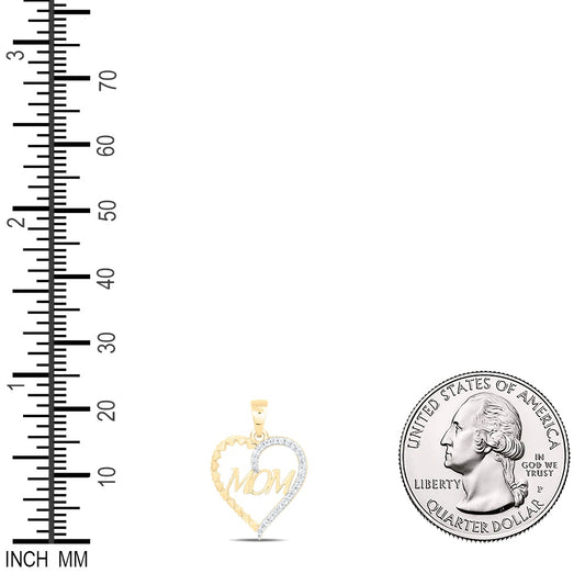 0.09 Ctw Natural Diamond Mom Double Heart Pendant in 10k Yellow Gold