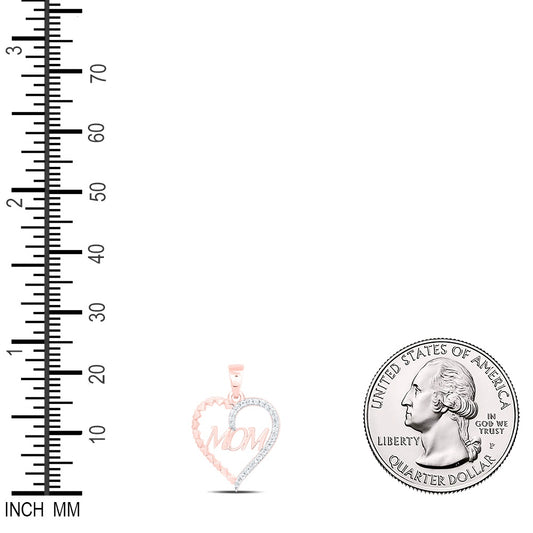 0.09 Ctw Natural Diamond Mom Double Heart Pendant in 10k Rose Gold