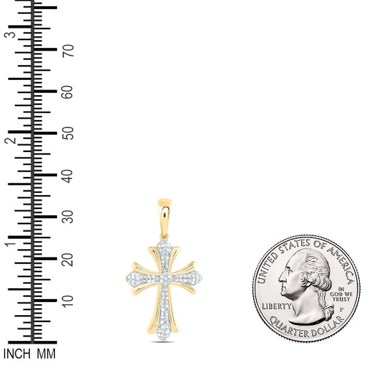 0.33 Ctw Natural Diamond Cross Religious Pendant in 10k Yellow Gold