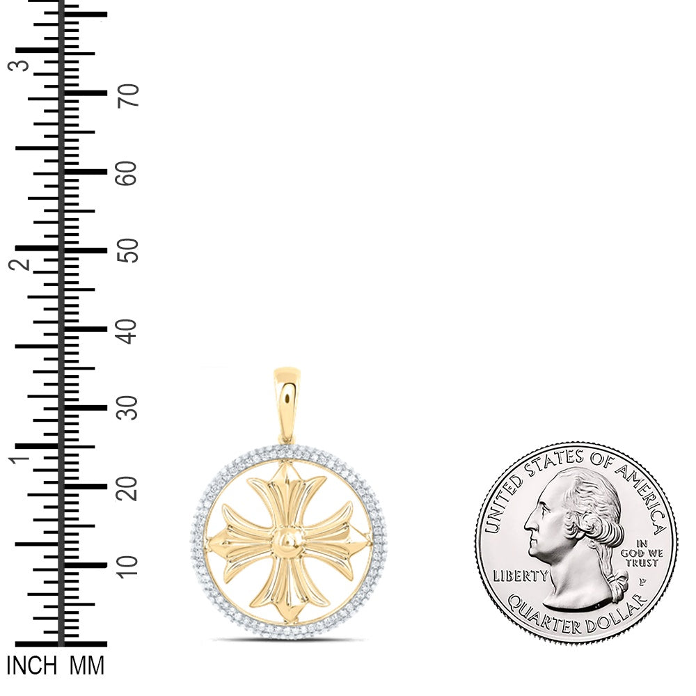 0.53 Ctw Natural Diamond Cross Medallion Religious Pendant in 10k Yellow Gold