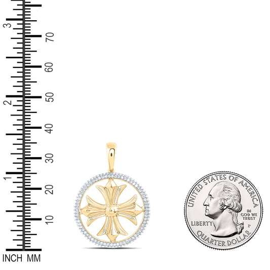0.53 Ctw Natural Diamond Cross Medallion Religious Pendant in 10k Yellow Gold