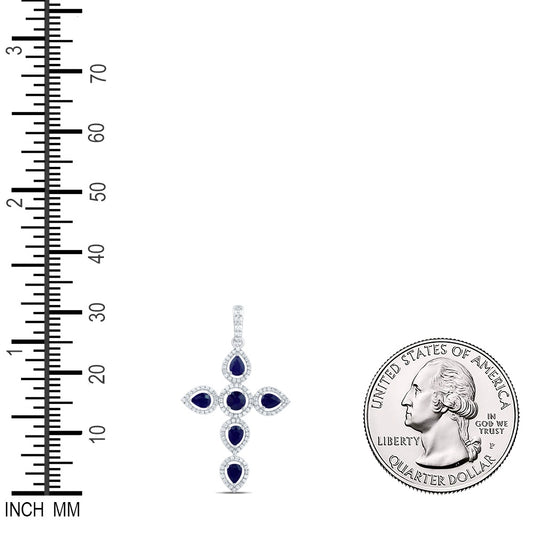 1.69 Ctw Natural Diamond Blue White Cross Pendant in 14k White Gold