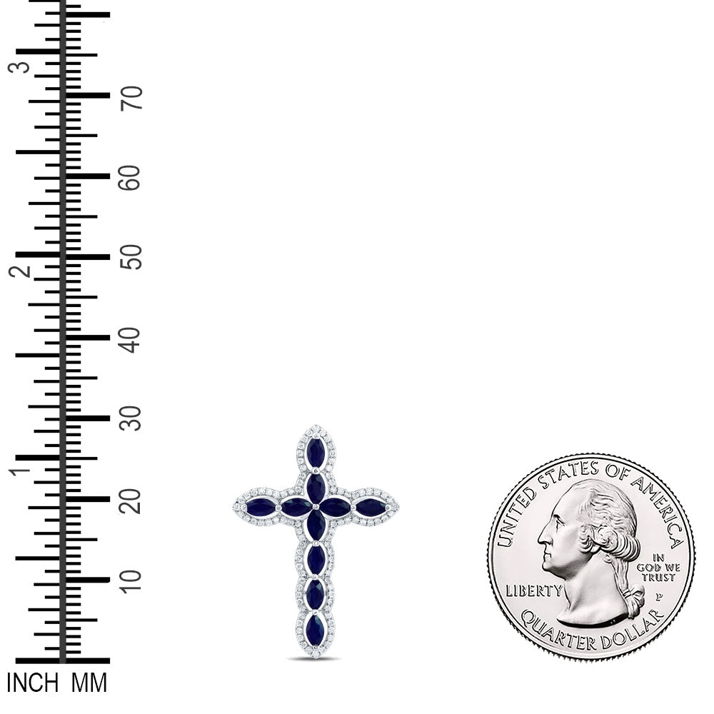 1.2 Ctw Natural Diamond Blue White Cross Pendant in 14k White Gold