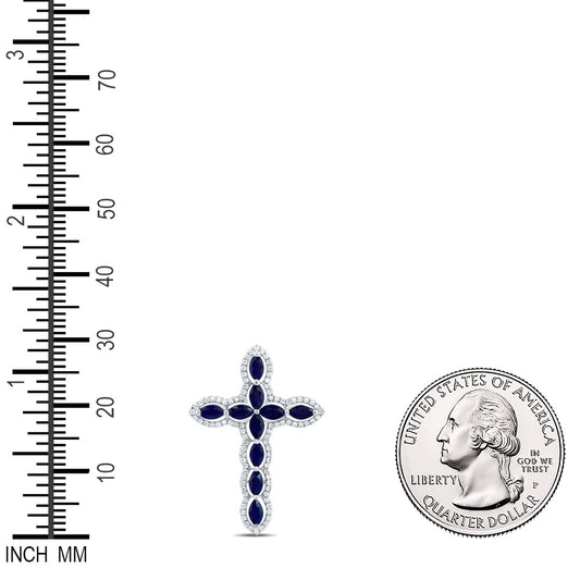 1.2 Ctw Natural Diamond Blue White Cross Pendant in 14k White Gold