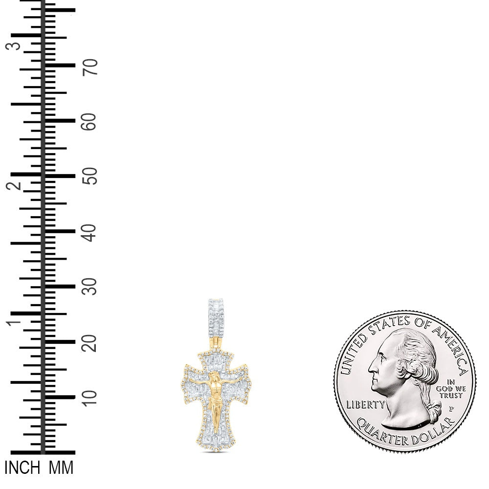 0.73 Ctw Natural Diamond Cross Crucifix Jesus Religious Pendant in 10k Yellow Gold