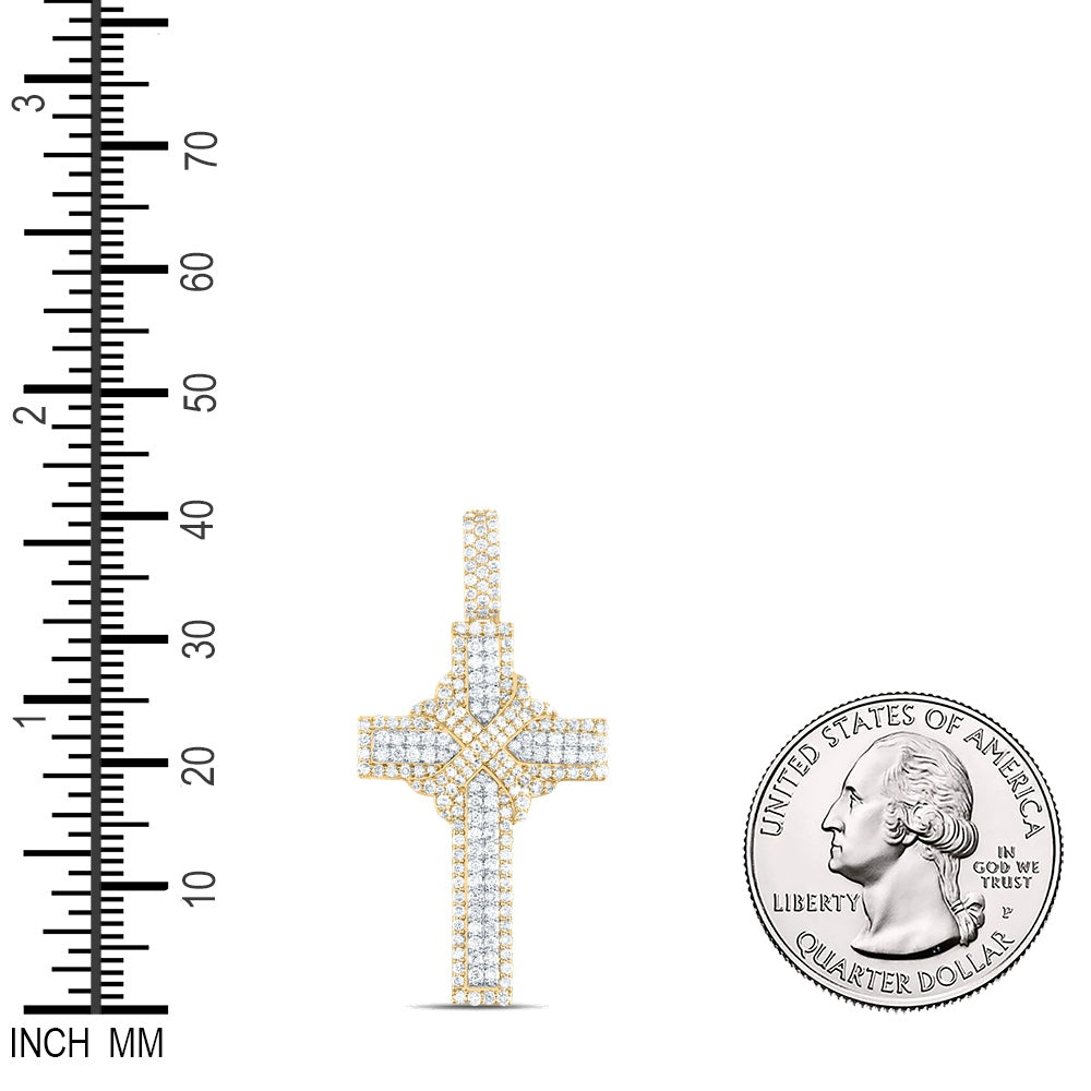 2.1 Ctw Natural Diamond Cluster Hiphop Cross Religious Pendant in 10k Yellow Gold