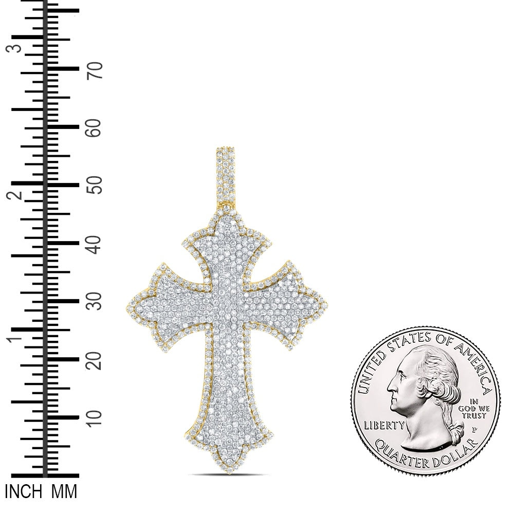 4.65 Ctw Natural Diamond Hiphop Cross Religious Pendant in 10k Yellow Gold