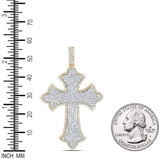 4.65 Ctw Natural Diamond Hiphop Cross Religious Pendant in 10k Yellow Gold