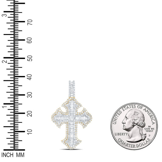 2.89 Ctw Natural Diamond Cluster Hiphop Cross Religious Pendant in 10k Yellow Gold