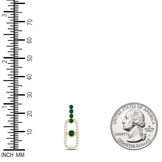 0.42 Ctw Natural Diamond Green Emerald Paperclip Pendant in 14k Yellow Gold