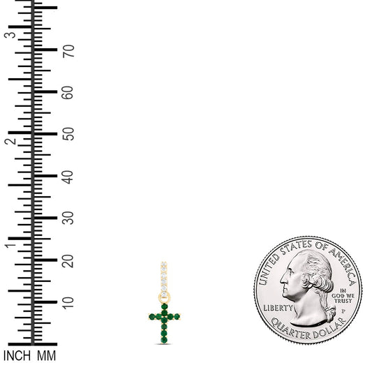 0.24 Ctw Natural Diamond Green Cross Religious Pendant in 14k Yellow Gold