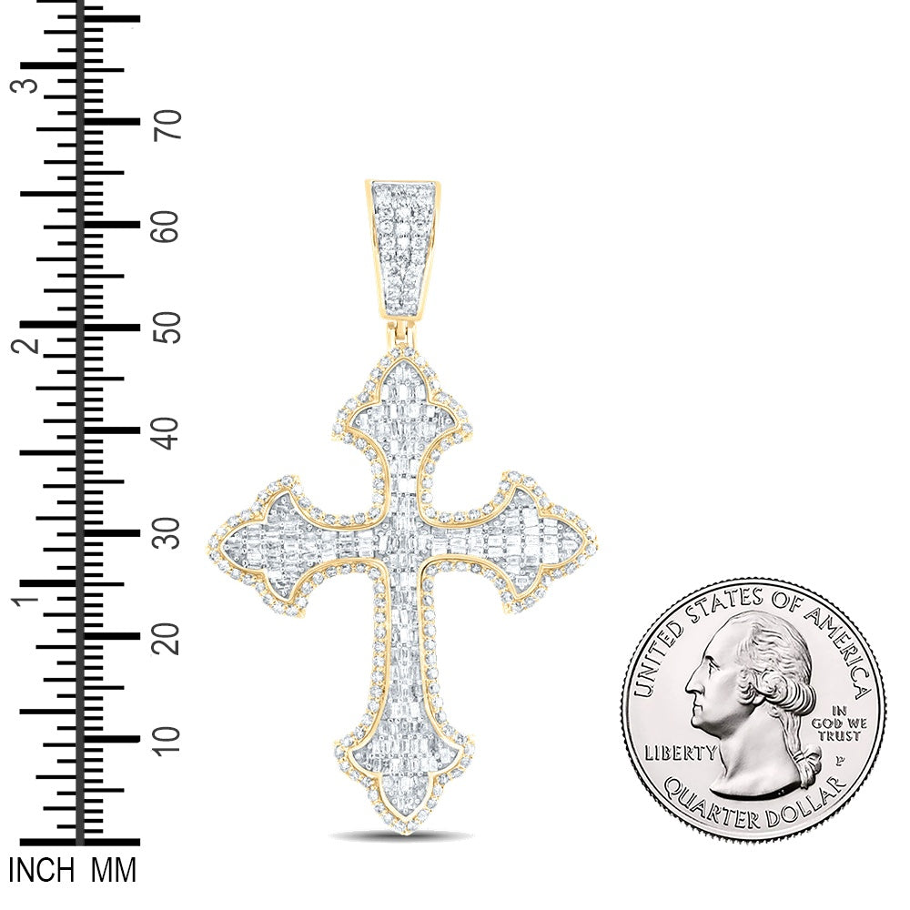 2.62 Ctw Natural Diamond Hiphop Cross Religious Pendant in 10k Yellow Gold