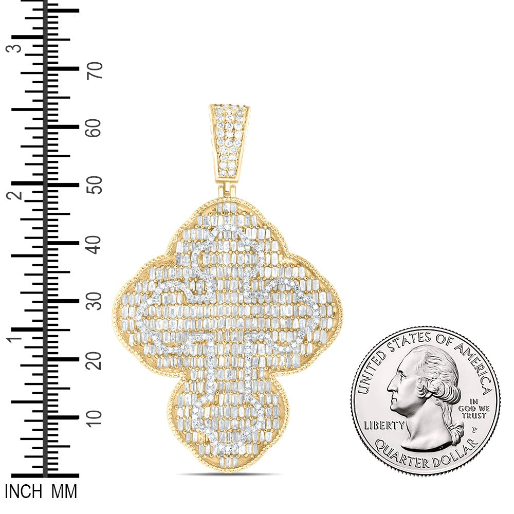 3.46 Ctw Natural Diamond Hiphop Cross Religious Pendant in 10k Yellow Gold