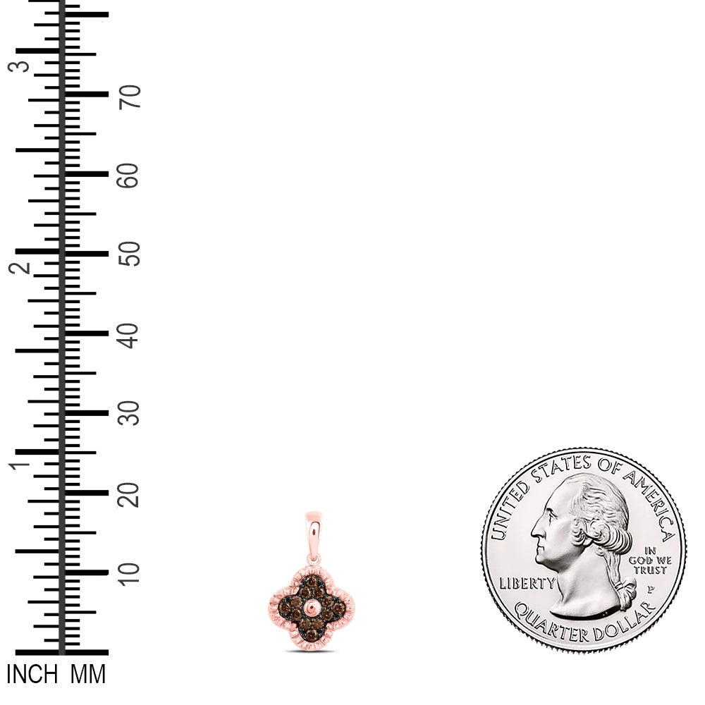 0.21 Ctw Natural Diamond Brown Chocolate Clover Flower Pendant in 10k Rose Gold