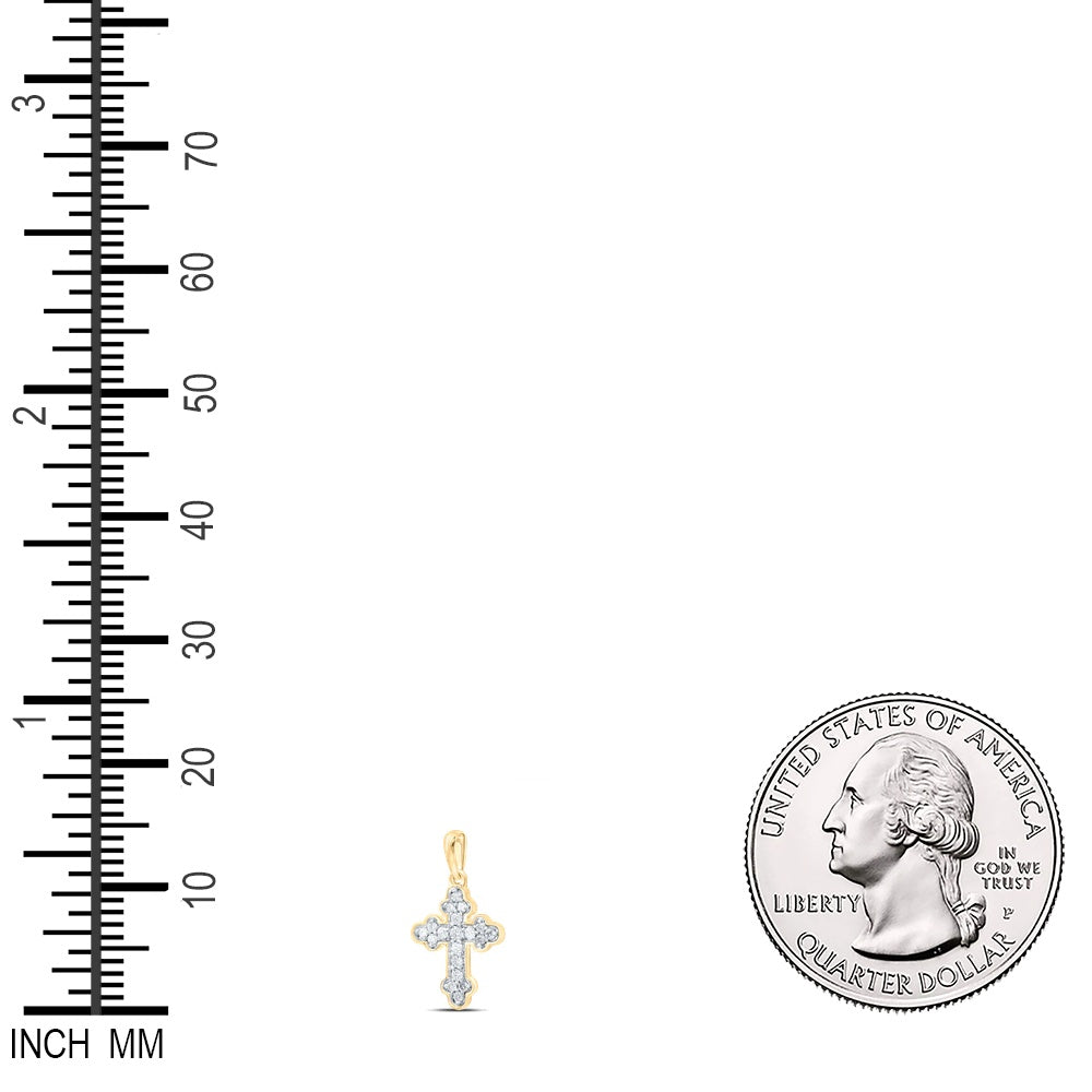 0.14 Ctw Natural Diamond Cross Gift Pendant in 10k Yellow Gold