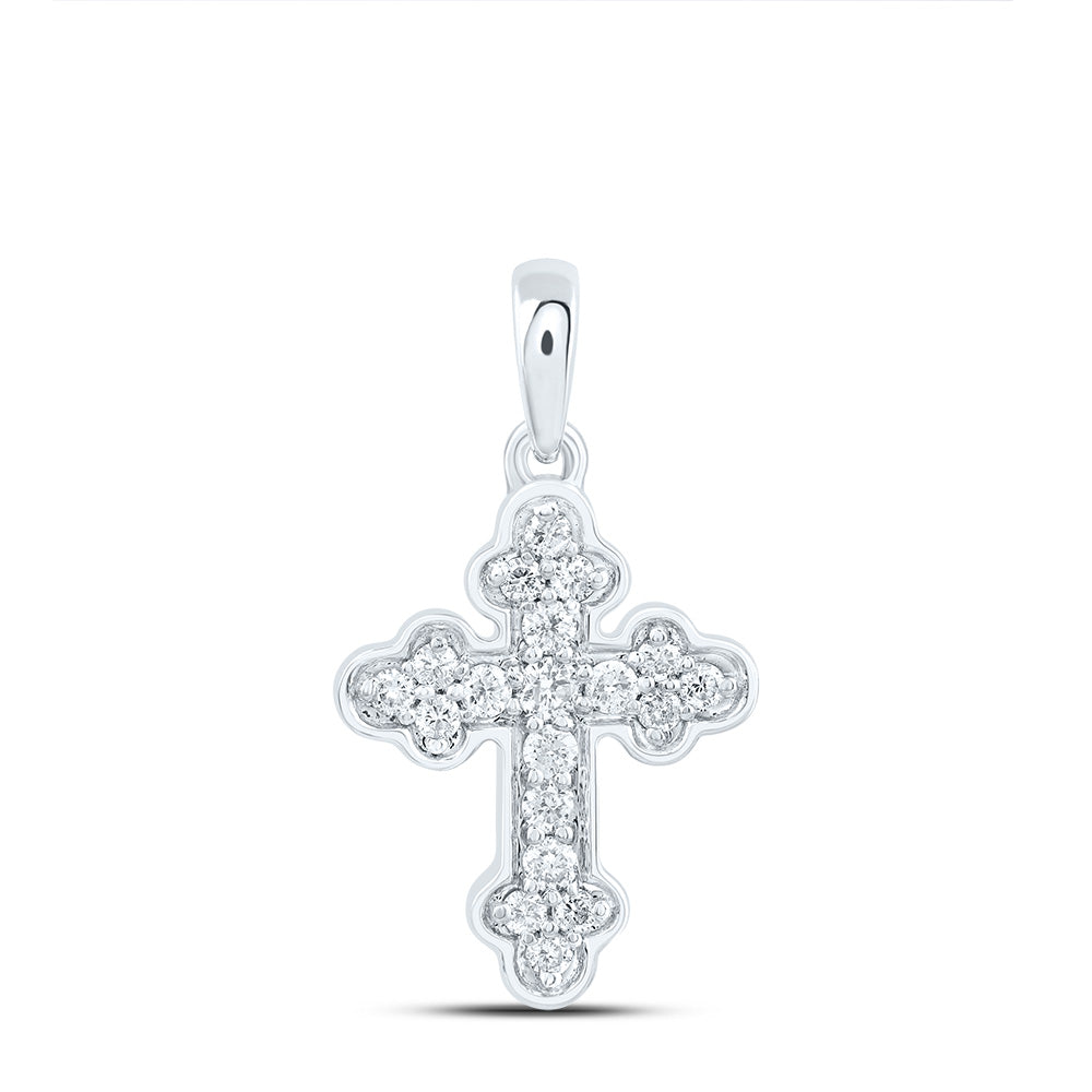 0.14 Ctw Natural Diamond Cross Gift Pendant in 10k White Gold