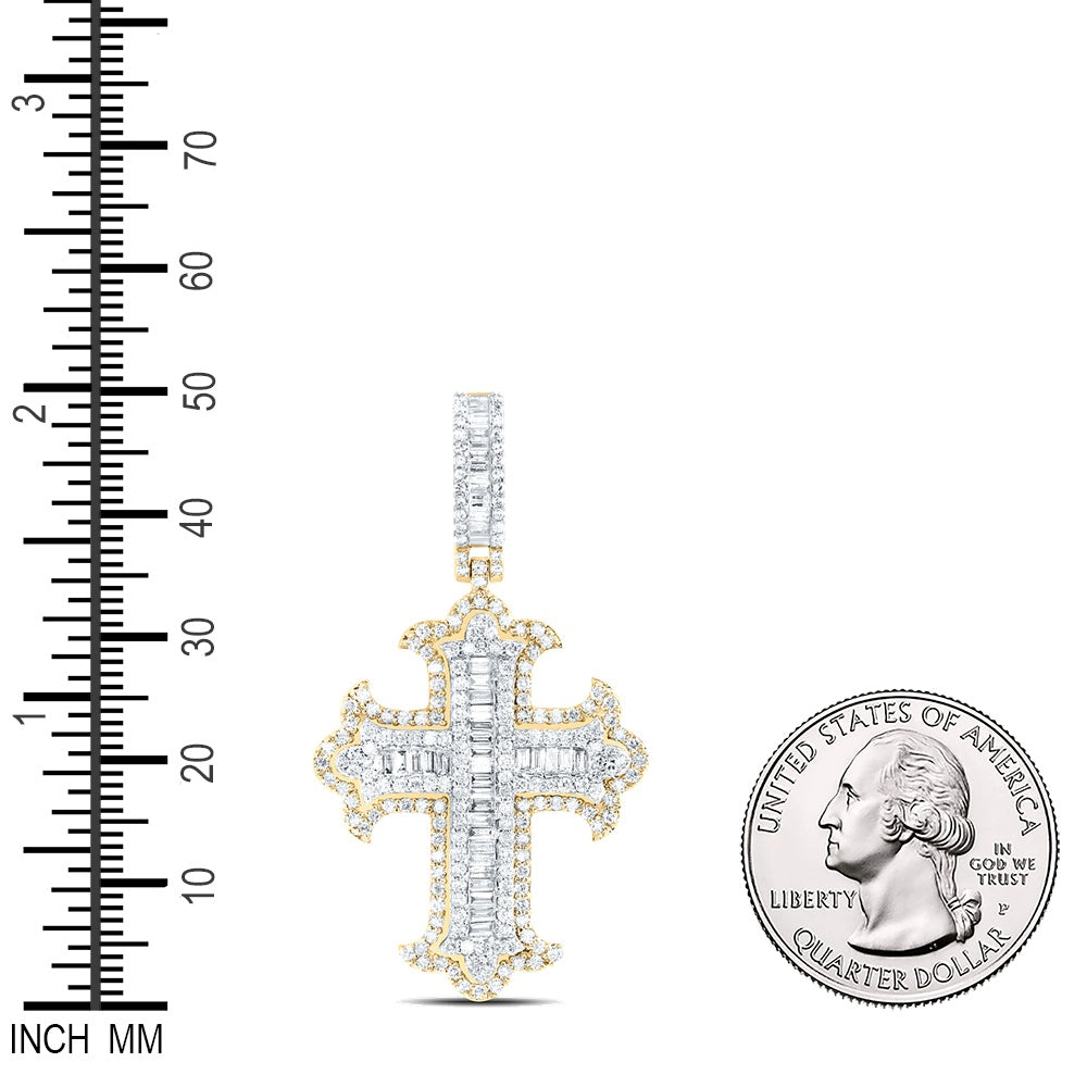 1.8 Ctw Natural Diamond Hiphop Cross Religious Pendant in 10K Yellow White