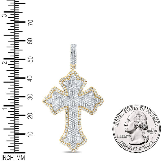 2.09 Ctw Natural Diamond Hiphop Cross Religious Pendant in 10K Yellow White