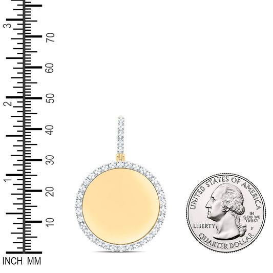 0.46 Ctw Natural Diamond Round Circle Memory Picture Frame Pendant in 10k Yellow Gold