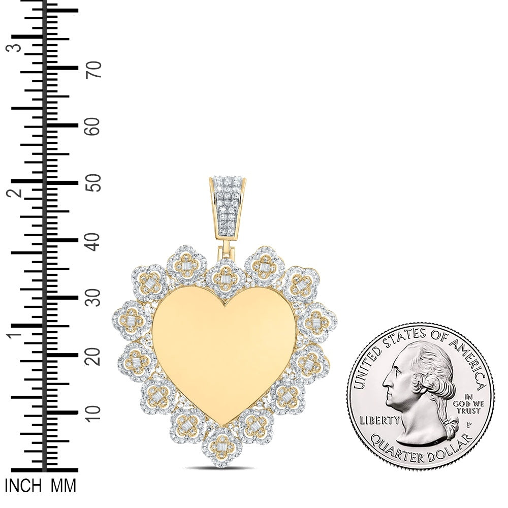 1.55 Ctw Natural Diamond Heart Memory Picture Frame Pendant in 10k Yellow Gold