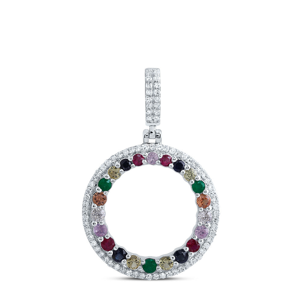 0.69 Ctw Natural Diamond Multi Diamond Open Circle Pendant in 10k White Gold