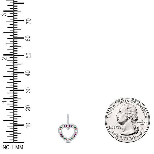 0.77 Ctw Natural Diamond Multi Color Diamond Open Heart Pendant in 10k White Gold
