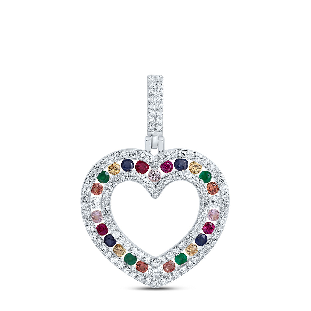 0.77 Ctw Natural Diamond Multi Color Diamond Open Heart Pendant in 10k White Gold