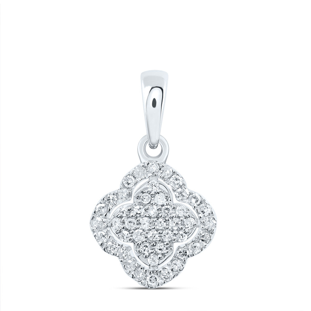 0.17 Ctw Natural Diamond Clover Pendant in 10k White Gold