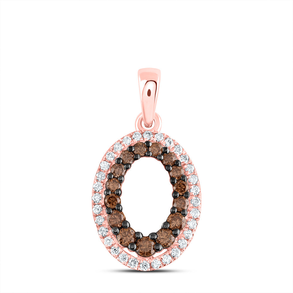 0.4 Ctw Natural Diamond Open Oval Brown Pendant in 14k Rose Gold