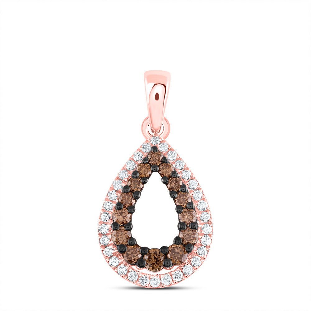 0.37 Ctw Natural Diamond Brown Open Teardrop Pendant in 14k Rose Gold