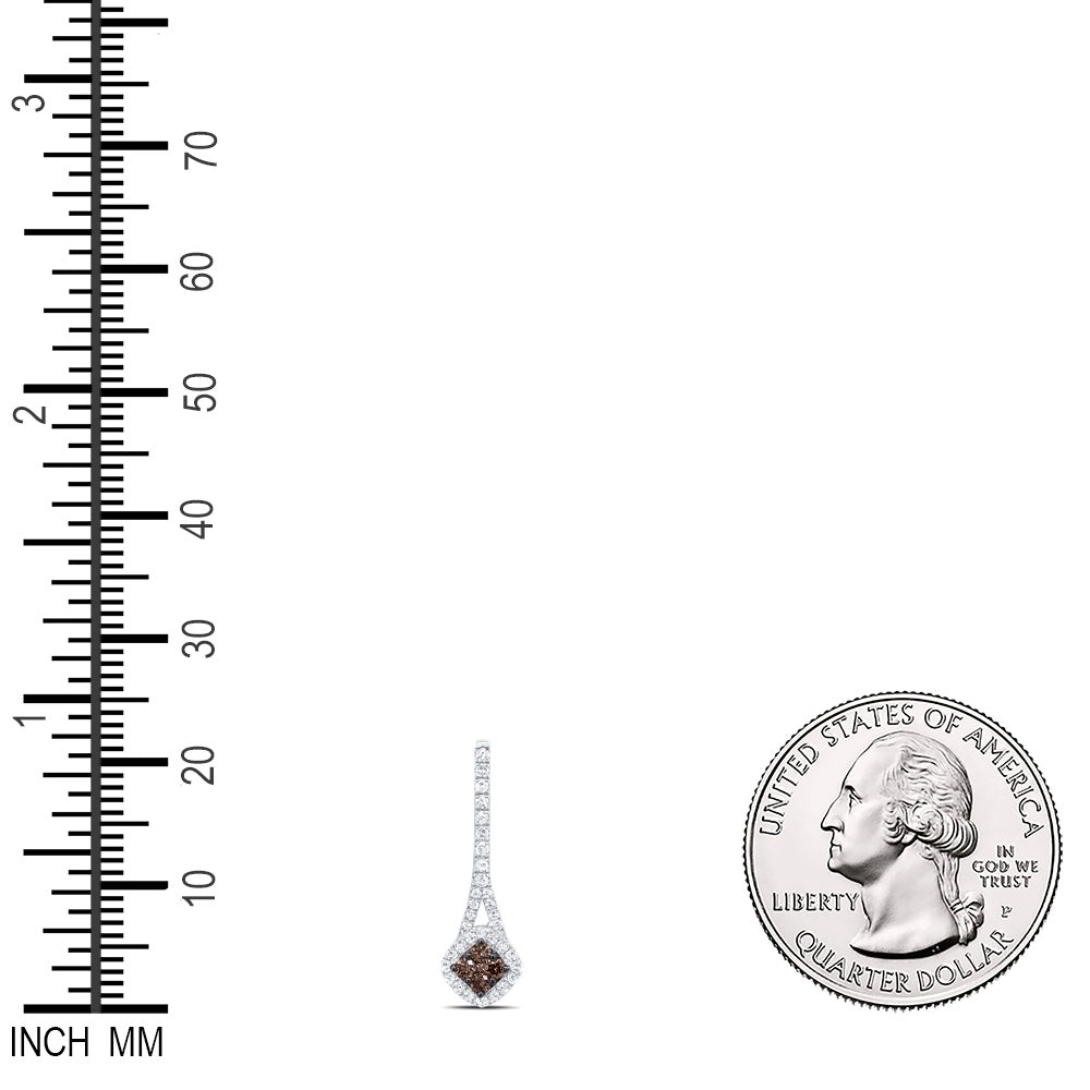 0.24 Ctw Natural Diamond Brown Chocolate Round Pendant in 10k White Gold