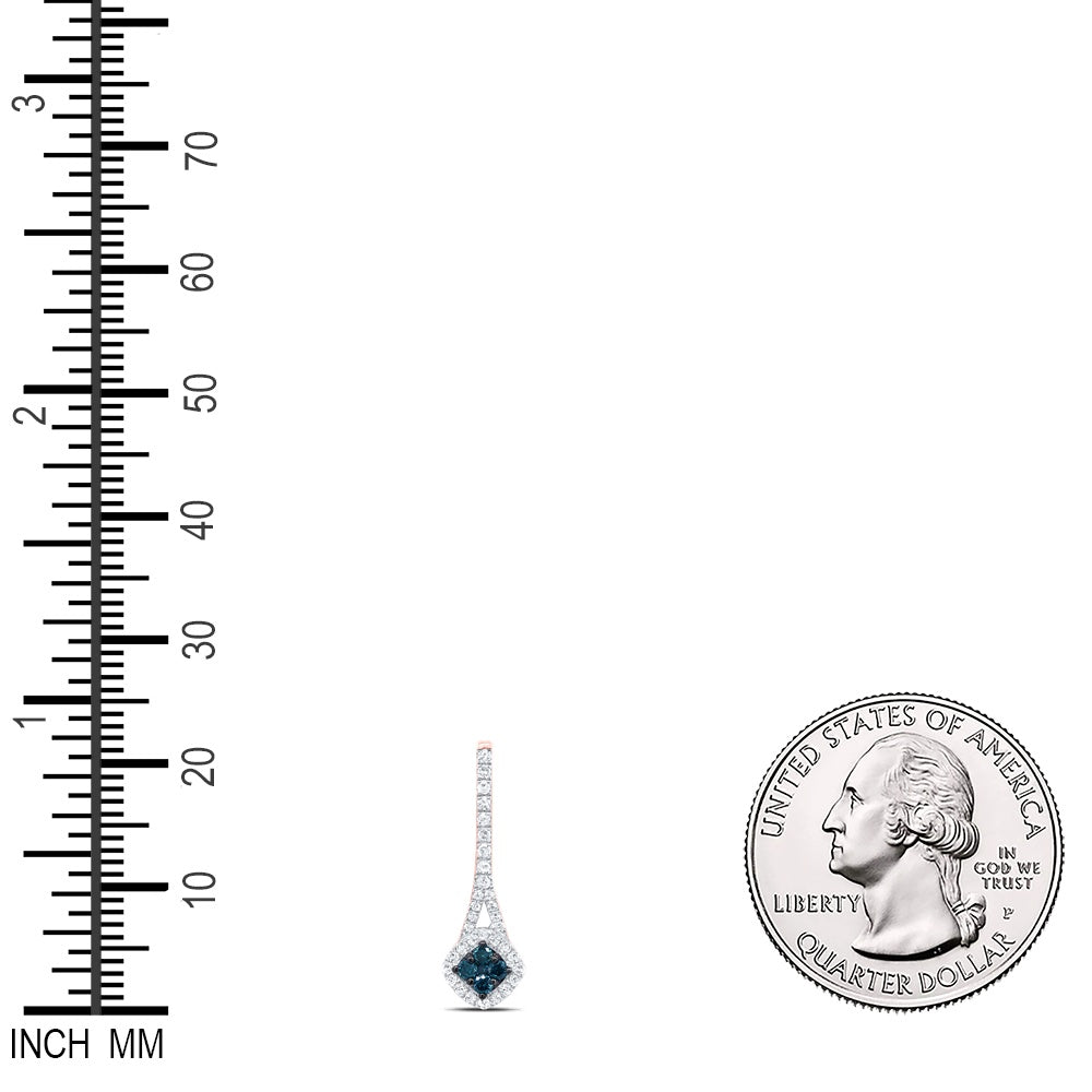0.23 Ctw Natural Diamond Blue Center Round Pendant in 10k Rose Gold