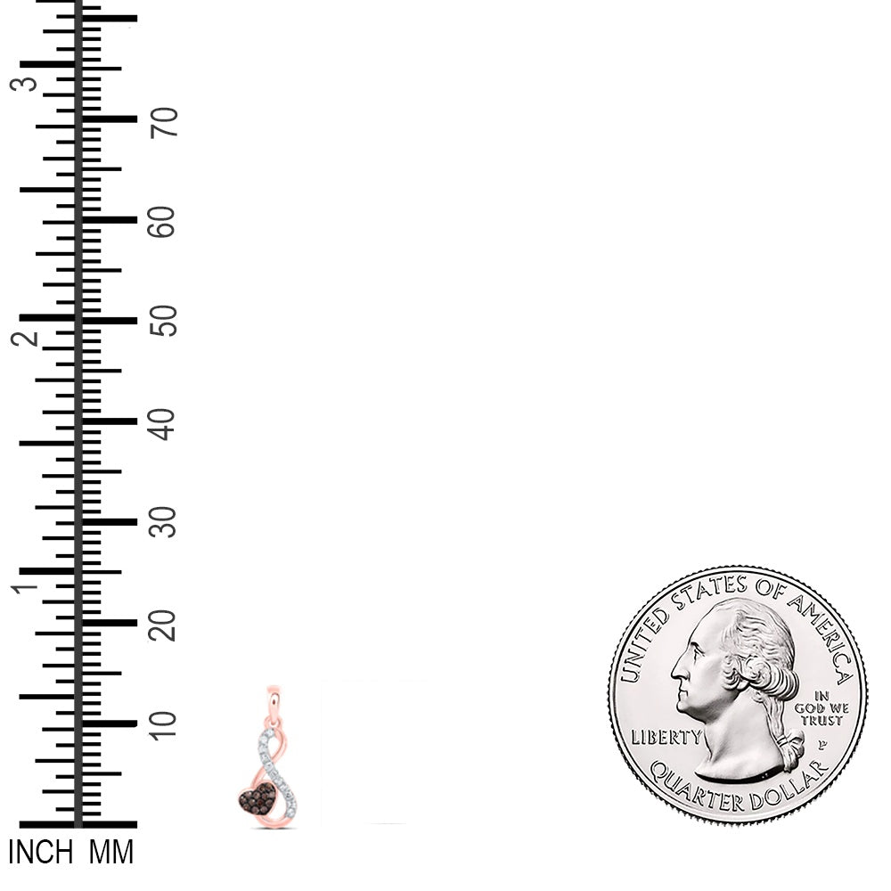 0.14 Ctw Natural Diamond Brown Infinity Heart Pendant in 10k Rose Gold