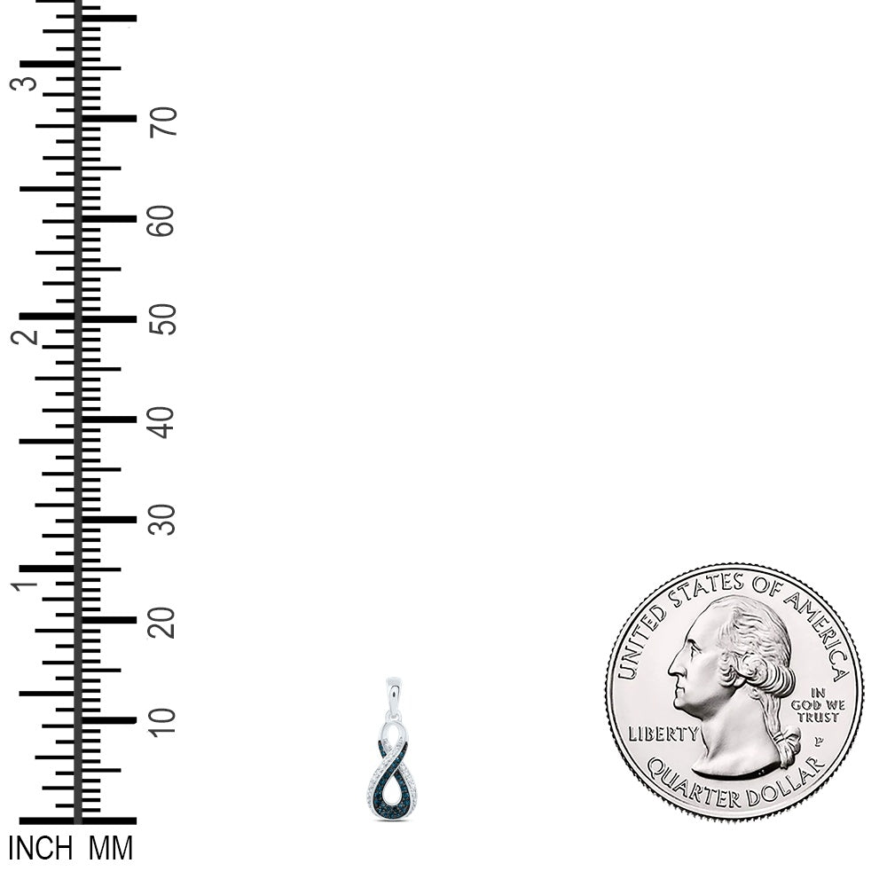 0.11 Ctw Natural Diamond Blue Diamond Infinity Pendant in 10k White Gold