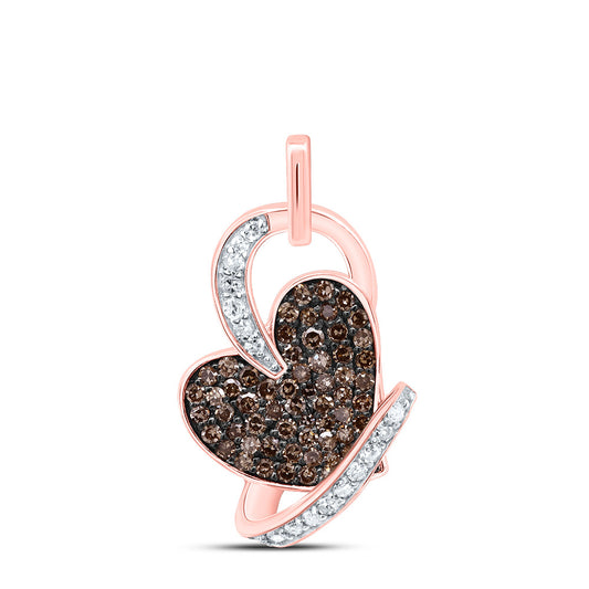 0.35 Ctw Natural Diamond Brown Diamond Heart Pendant in 10k Rose Gold