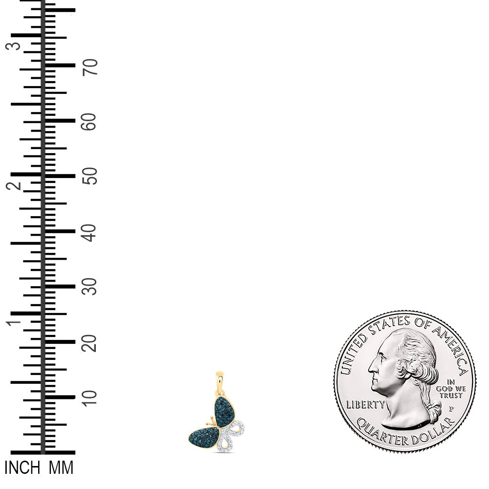 0.28 Ctw Natural Diamond Blue Diamond Butterfly Pendant in 10k Yellow Gold