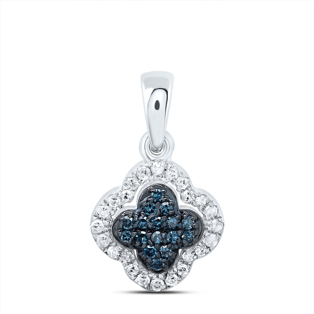 0.15 Ctw Natural Diamond Blue Clover Pendant in 10k White Gold