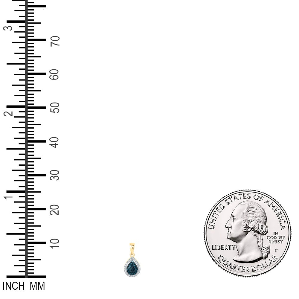 0.15 Ctw Natural Diamond Blue Teardrop Pendant in 10k Yellow Gold