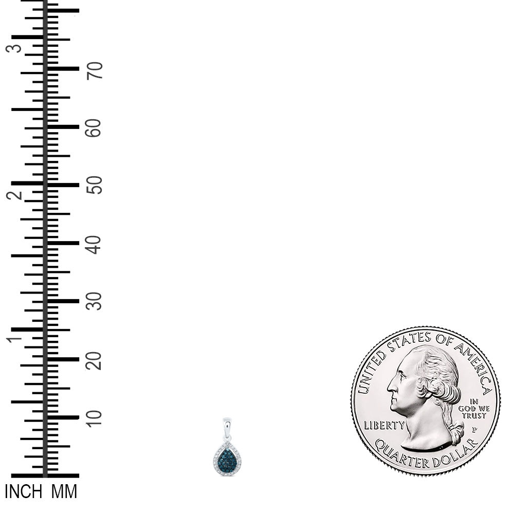 0.15 Ctw Natural Diamond Blue Teardrop Pendant in 10k White Gold