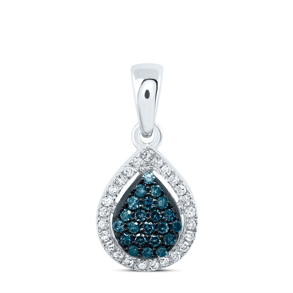 0.15 Ctw Natural Diamond Blue Teardrop Pendant in 10k White Gold