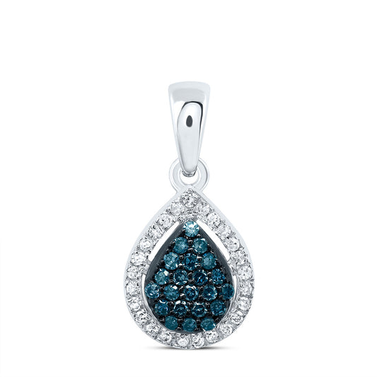 0.15 Ctw Natural Diamond Blue Teardrop Pendant in 10k White Gold